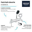 GROHE - Pack mitigeur bain douche mécanique Essence + douchette carré  2 jets + flexible + support - vignette