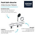 GROHE - Pack mitigeur bain douche thermostatique Precision Trend + douchette ronde 2 jets + flexible - vignette