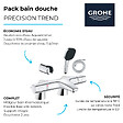 GROHE - Pack mitigeur bain douche thermostatique Precision Trend + douchette carré  2 jets + flexible + support - vignette