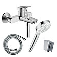 HANSGROHE - Pack mitigeur bain mécanique mural Logis + Pommeau Crometta EcoSmart + Flexible Isiflex + Support Chromé - vignette