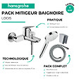 HANSGROHE - Pack mitigeur bain mécanique mural Logis + Pommeau Crometta EcoSmart + Flexible Isiflex + Support Chromé - vignette