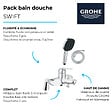 GROHE - Pack mitigeur bain douche mécanique Swift + douchette carré  2 jets + flexible - vignette