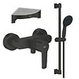 GROHE - Mitigeur douche mécanique start Black + Ensemble de douche 2 jets avec barre Noir + Tablette d'angle - vignette