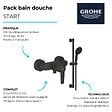 GROHE - Mitigeur douche mécanique start Black + Ensemble de douche 2 jets avec barre Noir + Tablette d'angle - vignette