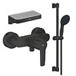 GROHE - Mitigeur douche mécanique start Black + Ensemble de douche 2 jets avec barre Noir + Panier douche - vignette