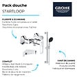 GROHE - Pack mitigeur douche mécanique StartLoop + Ensemble de douche Start 2 jets avec barre + Tablette de douche d'angle - vignette