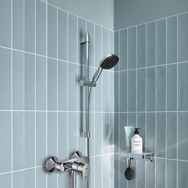 GROHE - Pack mitigeur douche mécanique StartLoop + Ensemble de douche 2 jets avec barre + Panier douche - large