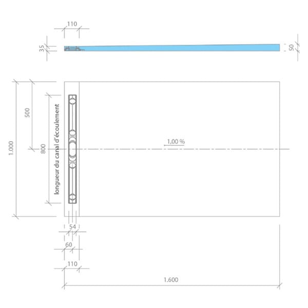 WEDI - Receveur à carreler Fundo Riolito Neo + barrette de finition + bonde horizontal + kit d'étanchéité 160 x 100 cm - large