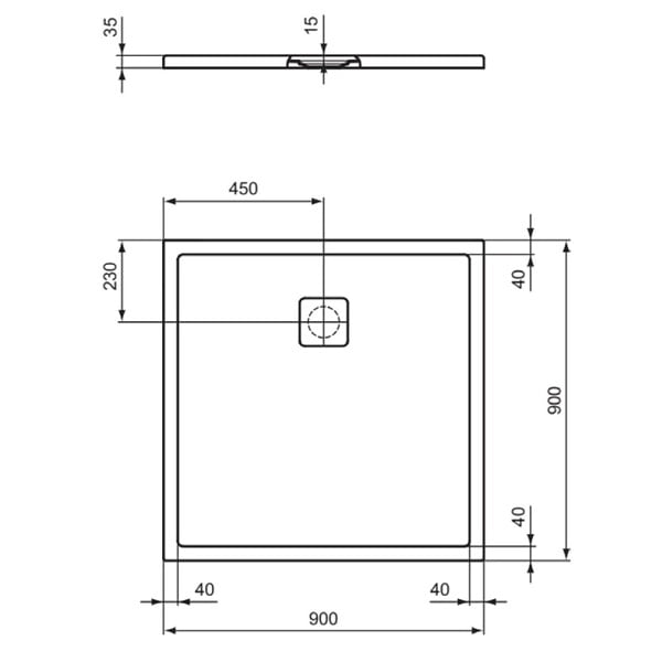 IDEAL STANDARD - Receveur de douche antidérapant Ultra Flat Evo recoupable avec bonde longueur 90 x 90 - large