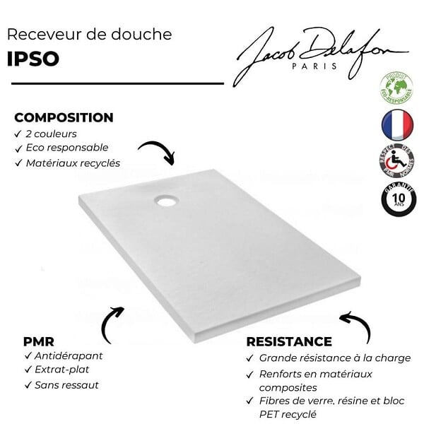 JACOB DELAFON - Receveur 140 x 80 Ipso acrylique rectangle blanc - large