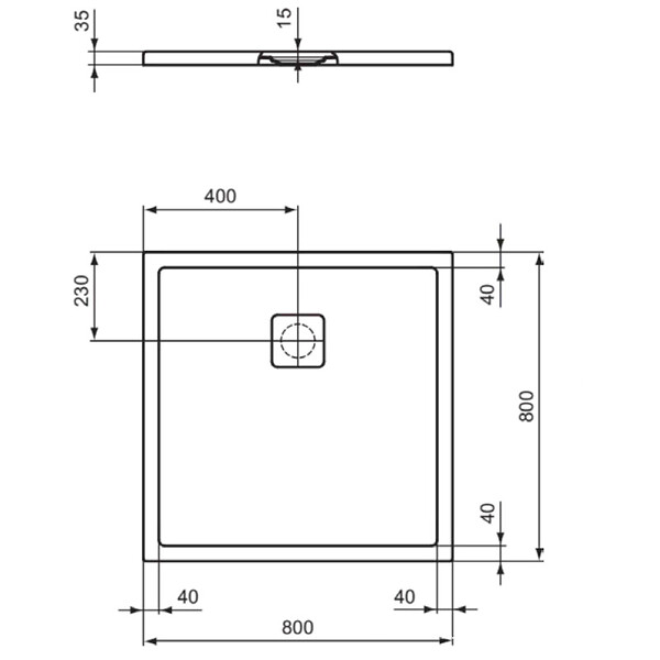 IDEAL STANDARD - Receveur de douche antidérapant Ultra Flat Evo recoupable avec bonde longueur 80 x 80 - large