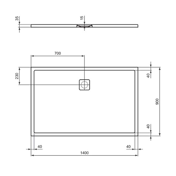 IDEAL STANDARD - Receveur de douche antidérapant Ultra Flat Evo recoupable avec bonde longueur 140 x 90 - large