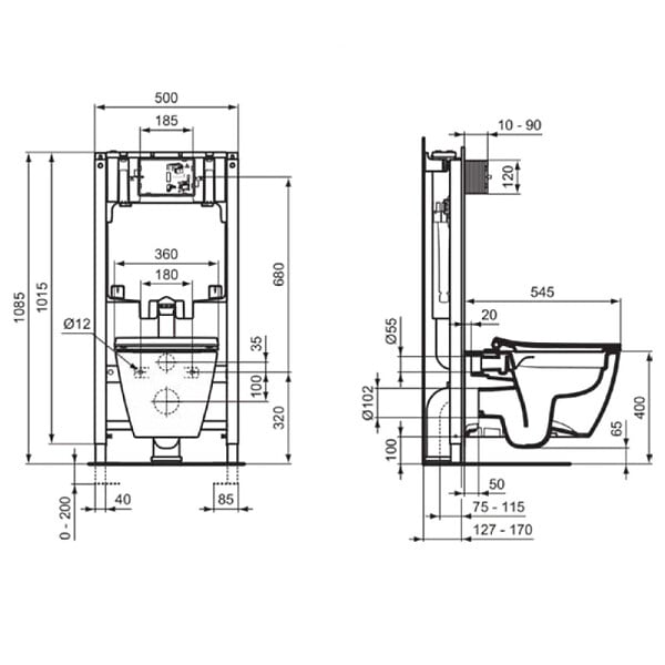 IDEAL STANDARD - WC suspendu sans bride I.Life B RimLS+ avec abattant frein de chute - large