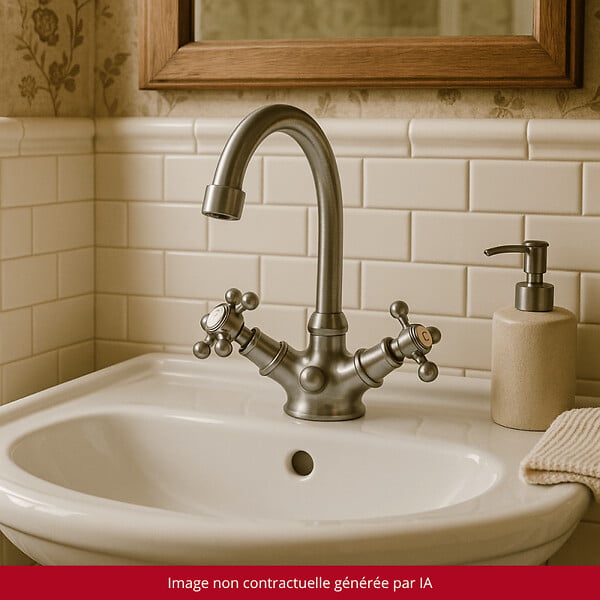 OLFA - Mélangeur lavabo bec bas mobile Tiffany Gris Acier - large