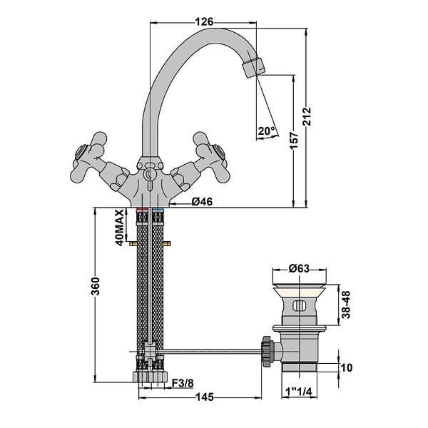 OLFA - Mélangeur lavabo bec bas mobile Tiffany Gris Acier - large