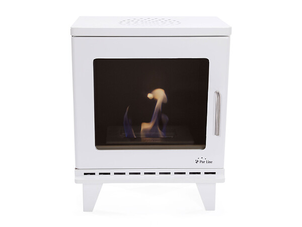 PURLINE - Poêle à éthanol 1,5kW design carré en acier blanc avec pieds - large