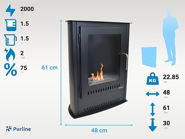 PURLINE - Poêle à l'éthanol en acier noir - large