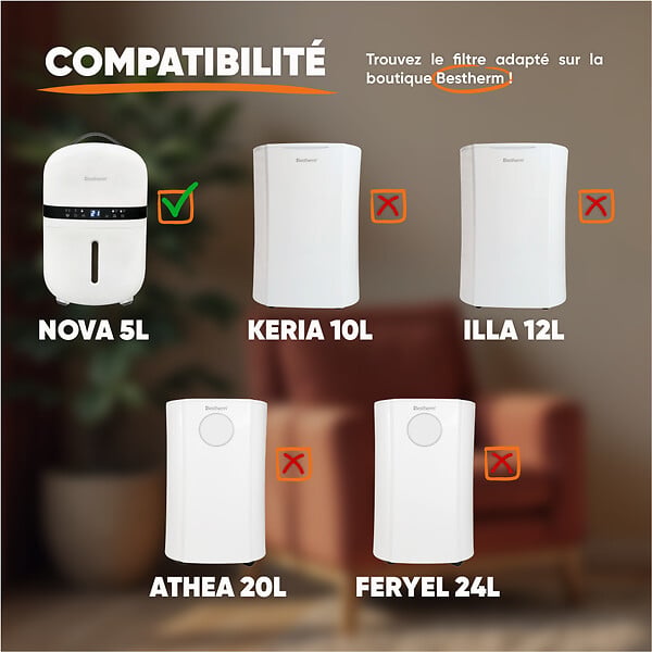 BESTHERM - Filtre HEPA 13 pour déshumidificateur NOVA 5L - BESTHERM - Purificateur d'air – Compatible modèle NOVA 5L – Dimensions 129 x 109.3 x 10 mm - large