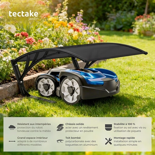 TECTAKE - Garage pour tondeuse robot DOMUS, résistant aux intempéries, 81 x 100 x 48 cm noir - large