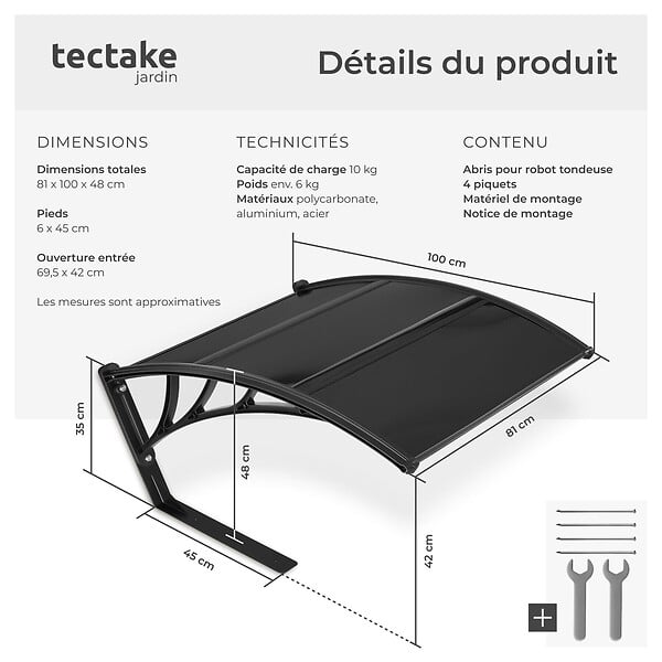 TECTAKE - Garage pour tondeuse robot DOMUS, résistant aux intempéries, 81 x 100 x 48 cm noir - large