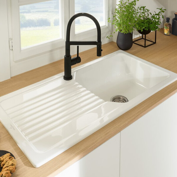 VILLEROY ET BOCH - Robinet cuisine semi-pro  Steel Expert compact window noir mat - large
