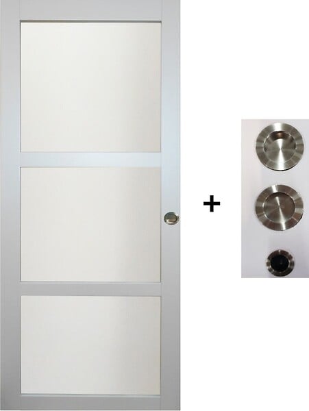 GD MENUISERIES - Porte Coulissante Greyria Gris Clair Vitrée H204 x L93 cm, Galandage, kit finition (coquille et tire doigt) - large