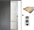 GD MENUISERIES - Porte Coulissante Greyria Gris Clair Vitrée H204 x L73 cm, Galandage, kit finition (coquille et tire doigt) - vignette