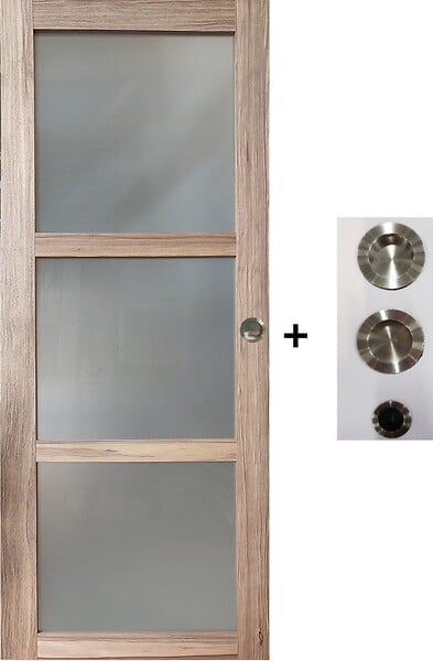 GD MENUISERIES - Porte Coulissante bois Frake Vitrée H204 x L73 cm, Galandage, kit finition (coquille et tire doigt) - large