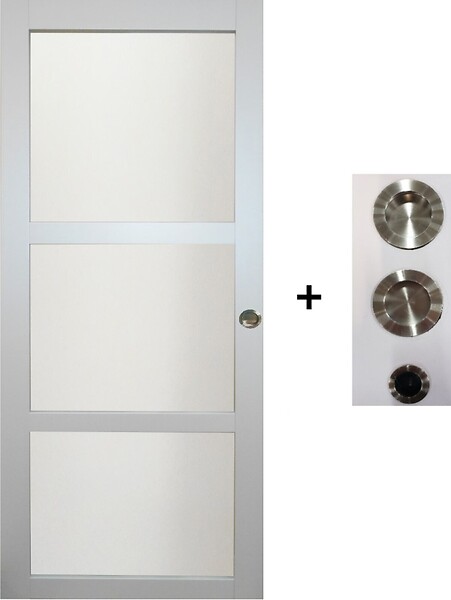 GD MENUISERIES - Porte Coulissante Greyria Gris Clair Vitrée H204 x L83 cm, Galandage, kit finition (coquille et tire doigt) - large