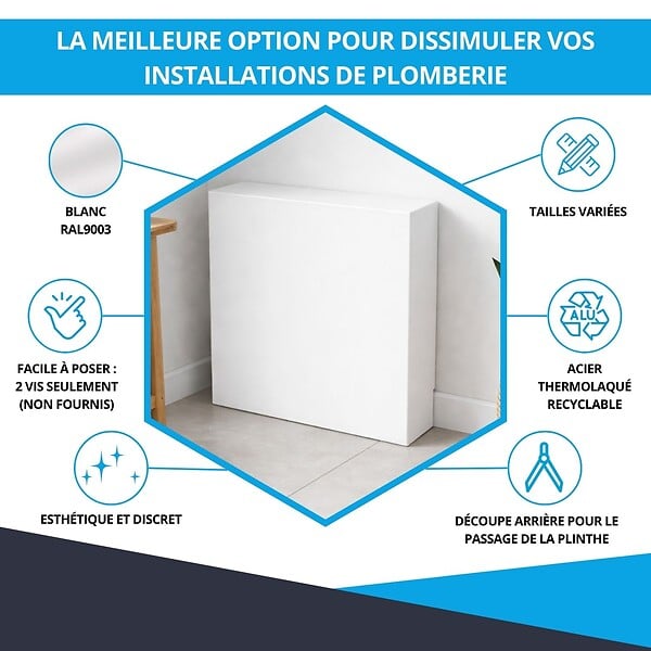 ATOLE - Cache nourrice plomberie ATOLE en acier Blanc - Largeur fixe - Taille 2 - large
