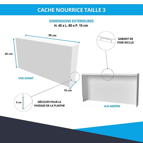 ATOLE - Cache nourrice plomberie ATOLE en acier Blanc - Largeur fixe - Taille 3 - large