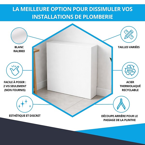 ATOLE - Cache nourrice plomberie ATOLE en acier Blanc - Largeur fixe - Taille 6 - large