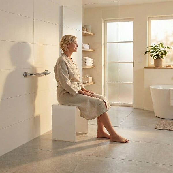 SWISS AQUA TECHNOLOGIES - Tabouret de salle de bain PMR antidérapant – sécurité et autonomie – blanc (SATSTOLPLASTB) - large