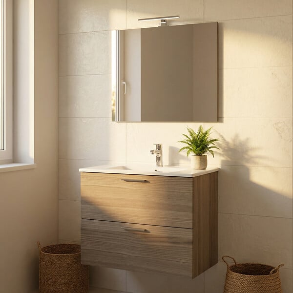 VITRA - Vitra  Mia ensemble avec meuble  pré-assemblé 79x61x39,5 cm + miroir + lavabo en céramique + éclairage LED, cordoba (MIASET80C) - large