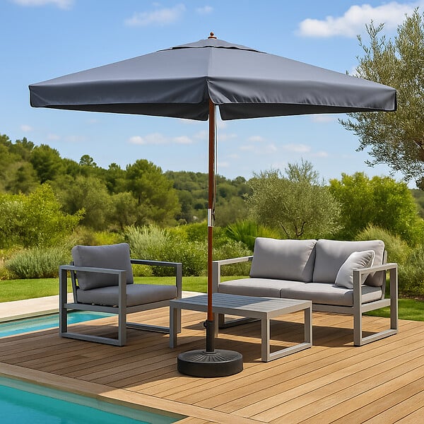 CONCEPT USINE - Parasol  gris droit rond 3 x 3 m PALAWAN - large