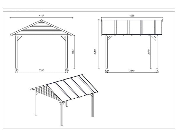 ALTANKA - Pergola de jardin 4.04x4.04m avec panneaux - traité - ALT125 - large