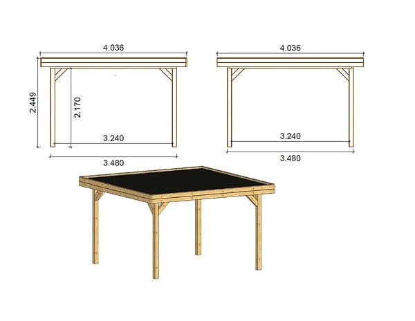ALTANKA - Pergola de jardin 4.04x4.04m avec panneaux - traité - ALT135 - large