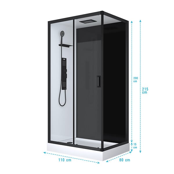 AURLANE - Cabine de douche 110x80x215cm - Verre Trempé - Mitigeur Noir - DUALITY 4 RECTANGLE - large