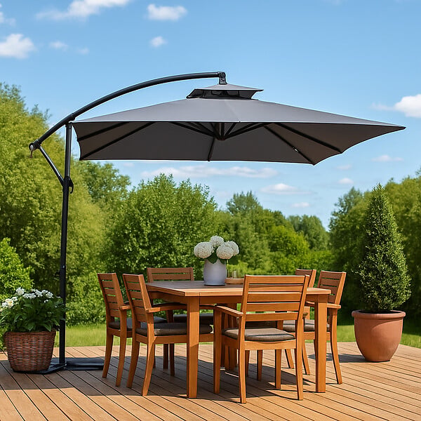 CONCEPT USINE - Parasol gris déporté carré 3 x 3 m CAPRI $ - large