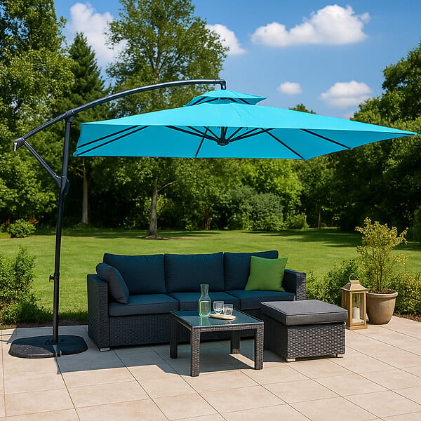 CONCEPT USINE - Parasol  bleu déporté rond 2,95 x 2,95 m CAPRI - large