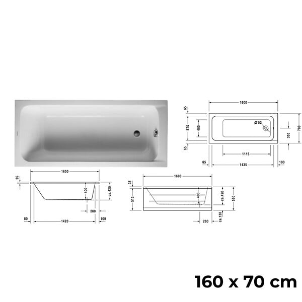 DURAVIT - Baignoire droite D-Code 160 x70 cm + Pare bain gauche AURYS Raywall chromé - large
