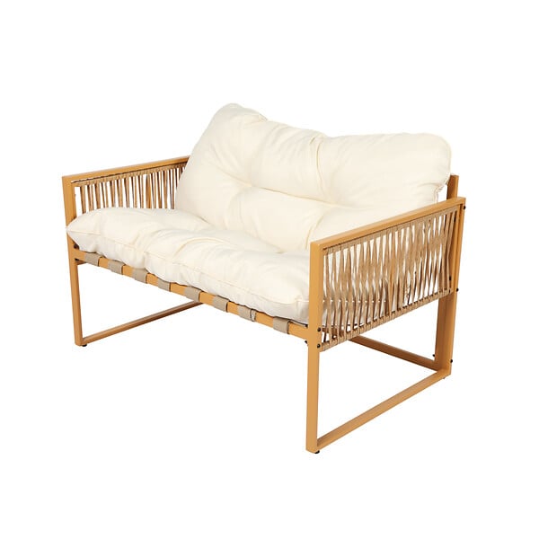 CONCEPT USINE - Salon de jardin 4 places effet rotin coussins blancs TURINI - large