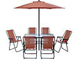 HABITAT ET JARDIN - Table et chaises de jardin avec parasol en métal "Convivia" - 6 places - Terracotta - vignette