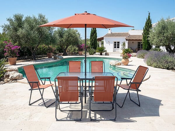 HABITAT ET JARDIN - Table et chaises de jardin avec parasol en métal "Convivia" - 6 places - Terracotta - large