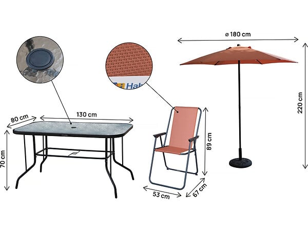 HABITAT ET JARDIN - Table et chaises de jardin avec parasol en métal "Convivia" - 6 places - Terracotta - large