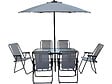 HABITAT ET JARDIN - Table et chaises de jardin avec parasol en métal "Convivia" - 6 places - Gris clair - vignette