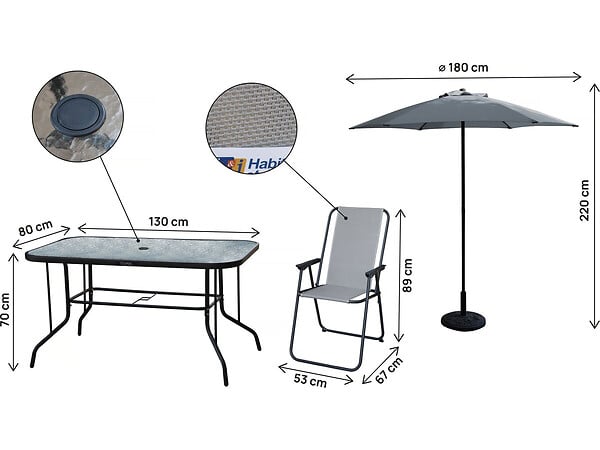 HABITAT ET JARDIN - Table et chaises de jardin avec parasol en métal "Convivia" - 6 places - Gris clair - large