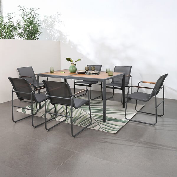 CONCEPT USINE - Salon de jardin 6 places anthracite et bois FOGGIA - large