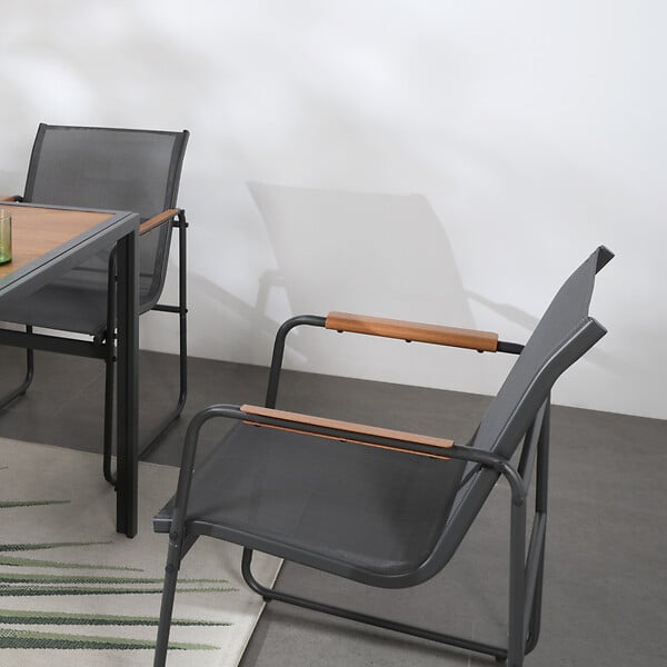 CONCEPT USINE - Salon de jardin 6 places anthracite et bois FOGGIA - large