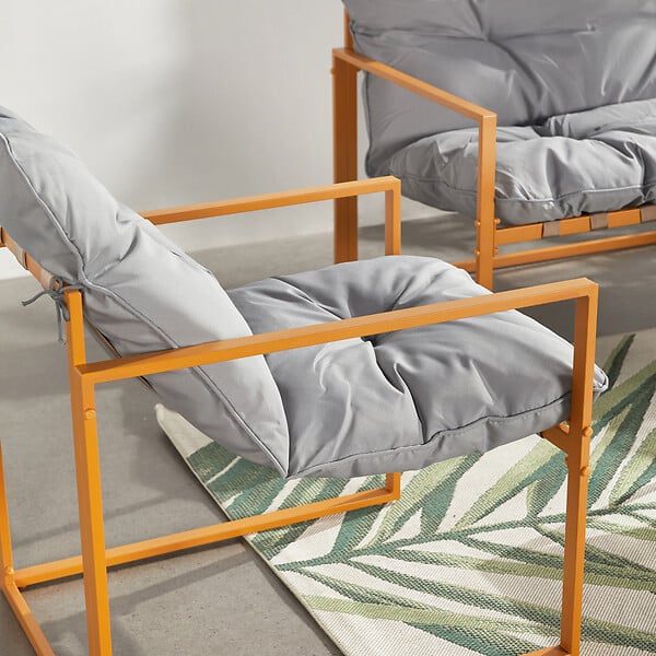 CONCEPT USINE - Salon de jardin 4 places contemporain brun et coussins gris RABAT - large